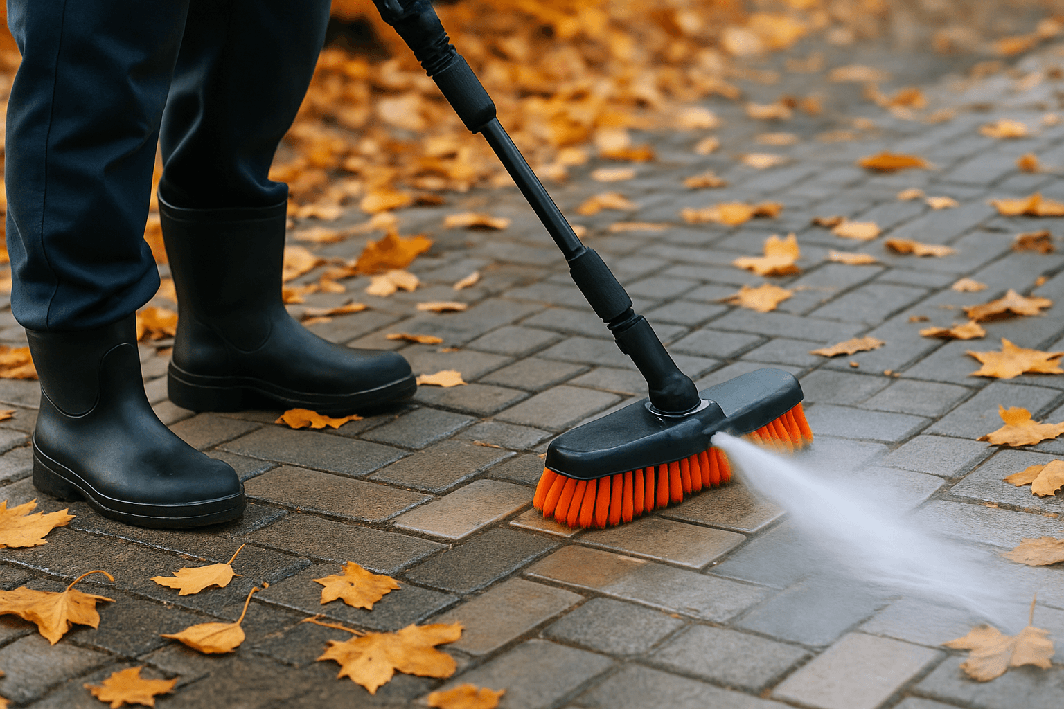 Czyszczenie kostki brukowej jesienią: jak poradzić sobie z liśćmi, błotem i osadem