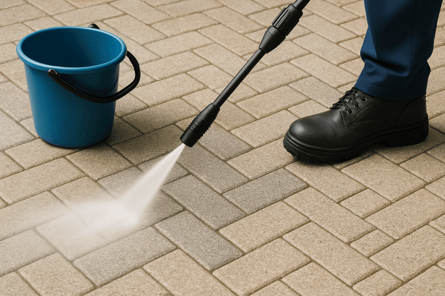 Jak bezpiecznie czyścić kostkę brukową z jasnym kruszywem